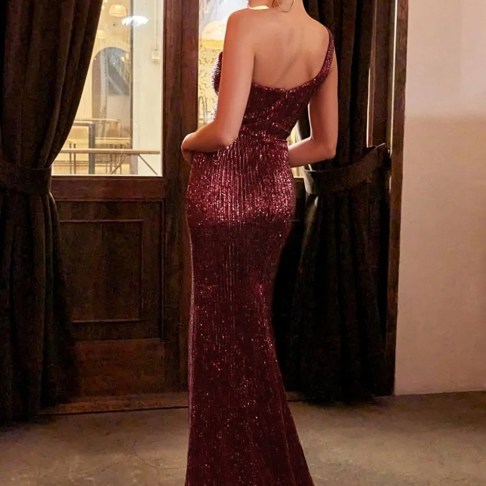 NEW NAVY WEDDING FORMLA PARTY One Shoulder Sheath Shape Prom Dress CDCH182 - Picture 5 of 6
